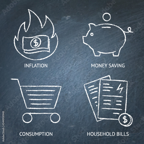 Inflation and consumption chalkboard icon set