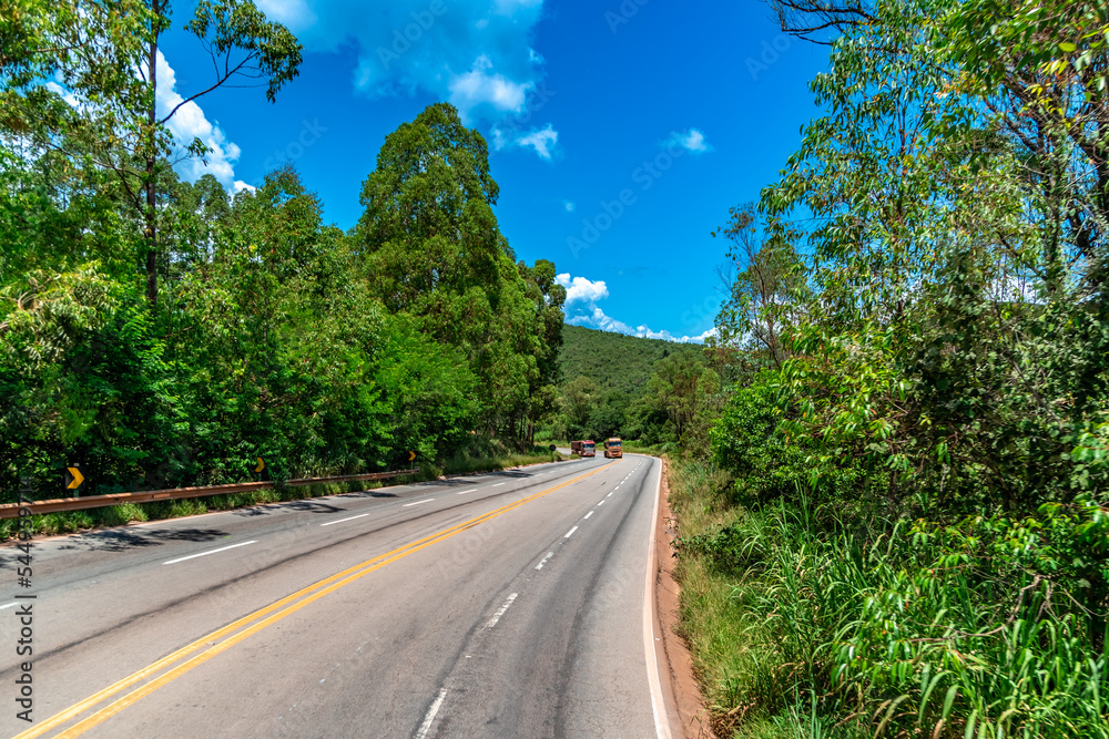 asphalt road in Brazilian nature in South America