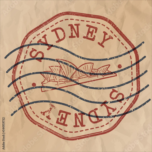 Sydney NSW, Australia Stamp City Travel Passport. Design Retro Symbol Country. Old Vintage Postmark.