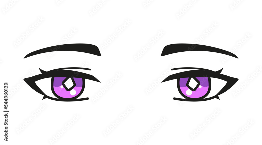 Purple Female Anime Manga Manhwa Manhua Eyes Japanese Korean Chinese Style  Simple vector illustration isolated on white background. Type of anime eyes  in old style. Drawing for print, web, posters Stock Vector |