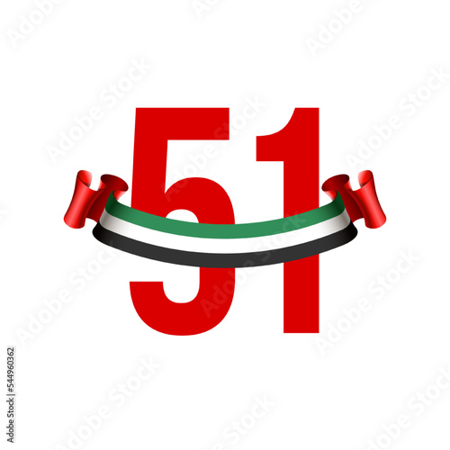 Fifty-one UAE national day, Spirit of the union. Banner with UAE state flag. Illustration of 51 years National day of the United Arab Emirates. Card in honor of the 51 anniversary 2 December 1971 2022