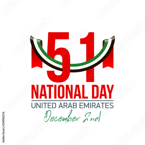 Fifty-one UAE national day, Spirit of the union. Banner with UAE state flag. Illustration of 51 years National day of the United Arab Emirates. Card in honor of the 51 anniversary 2 December 1971 2022