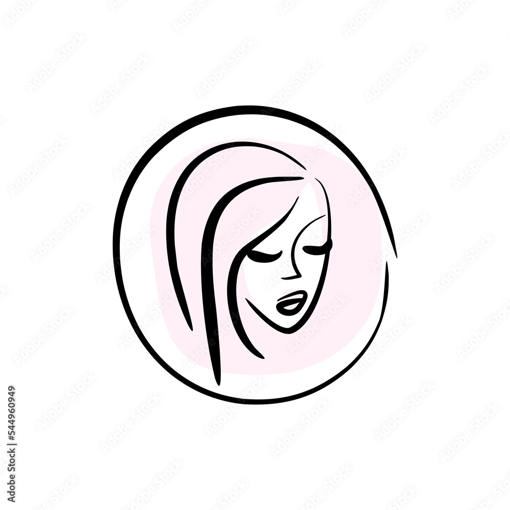 Fototapeta premium circle face logo. beauty salon icon. woman portrait. haircuts and hair coloring