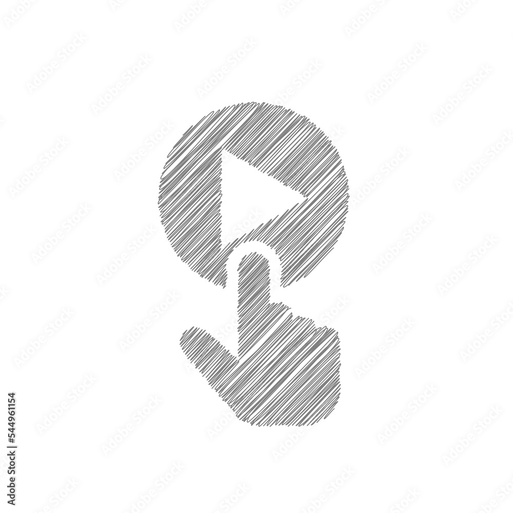 Finger pressing play button grey sketch icon Finger pressing play button grey sketch icon