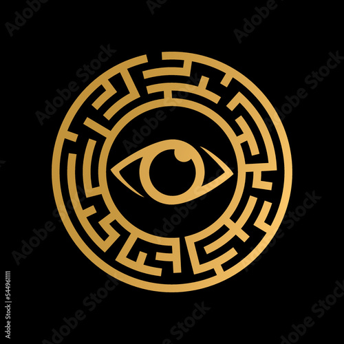 Digital maze with the eye. Egyptian and masonic style logo.