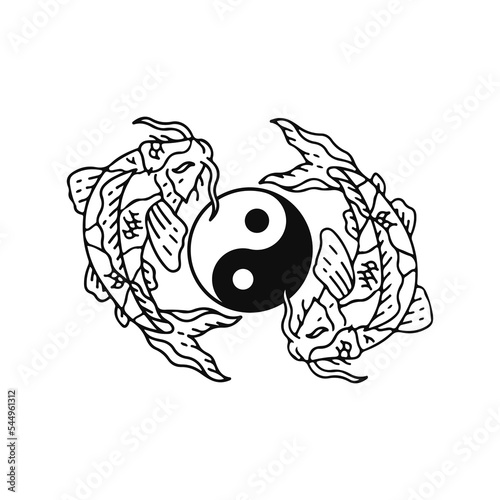 koi and yin yang fish illustration vector