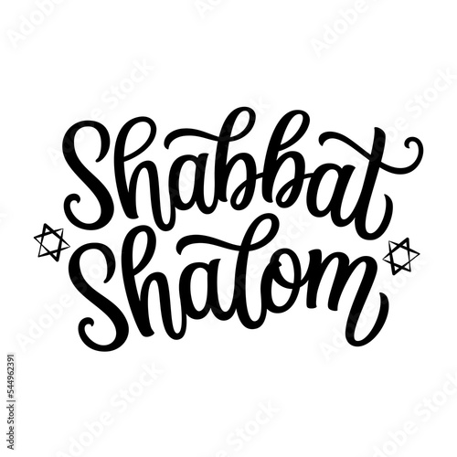 Shabbat Shalom. Hand lettering text with stars of david