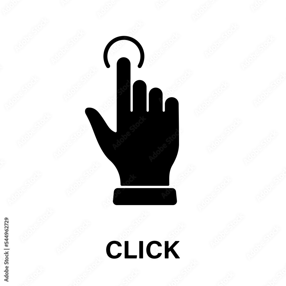 Fototapeta premium Click Gesture, Hand Cursor of Computer Mouse Black Silhouette Icon. Pointer Finger Glyph Pictogram. Swipe Double Press Touch Point Tap on Cyberspace Website Sign. Isolated Vector Illustration