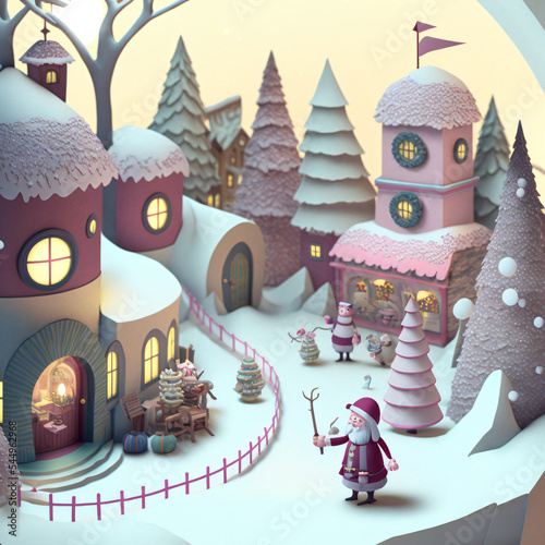 santa claus in the snow papercut style 2d photo
