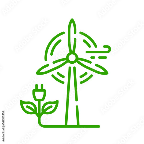Wind Green Energy Line Icon. Ecology Renewable Power Generation Farm Linear Pictogram. Ecological Windmill Outline Icon. Eco Wind Turbine. Editable Stroke. Isolated Vector Illustration