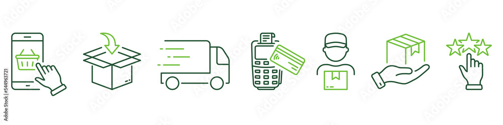 Delivery Process Line Icon. Shipping Product Guide Linear Pictogram. Delivery Flow Mobile Phone Order Package Truck Courier Payment Rating Outline Icon. Editable Stroke. Isolated Vector Illustration Delivery Process Line Icon. Shipping Product Guide Linear Pictogram. Delivery Flow Mobile Phone Order Package Truck Courier Payment Rating Outline Icon. Editable Stroke. Isolated Vector Illustration