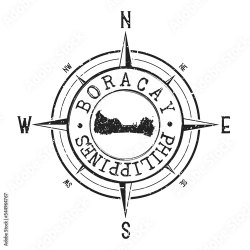 Boracay, Malay, Philippines Stamp Map Compass Adventure. Illustration Travel Country Symbol. Seal Expedition Wind Rose Icon.