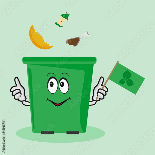 garbage separation, organic waste, fruit cores fall into the trash, trash can with eyes and hands, recyclables, garbage sorting, eco-friendly recycling, environmental protection, segregation, tank