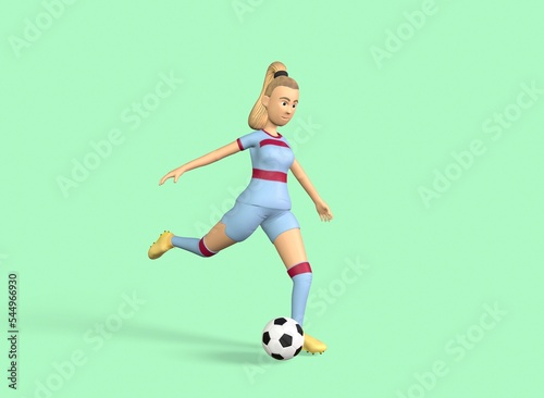 football player girl kicks a soccer ball on a green background 3d-rendering © Коля Герасимов