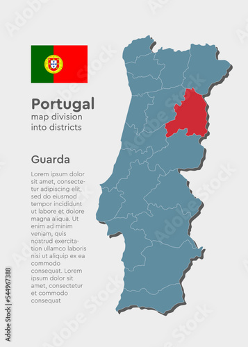 Vector map Portugal and district Guarda photo