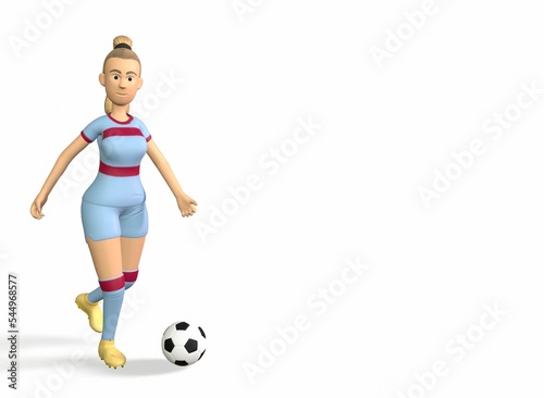 a football player girl runs with a ball on a white background 3d-rendering © Коля Герасимов