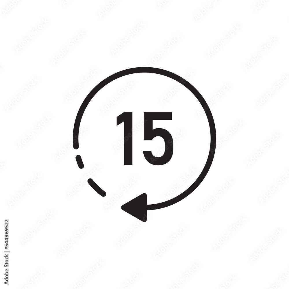 Repeat 15 seconds icon vector. replay icon vector on white background. Repeat 15 seconds icon vector. replay icon vector on white background.