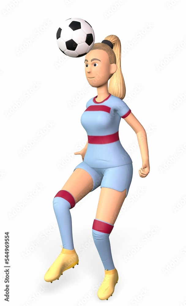 football player girl hits the ball with her head 3d-rendering