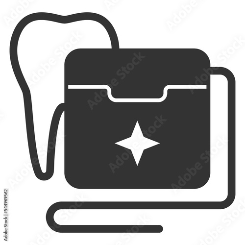 Tooth and dental floss in a box - icon, illustration on white background, glyph style