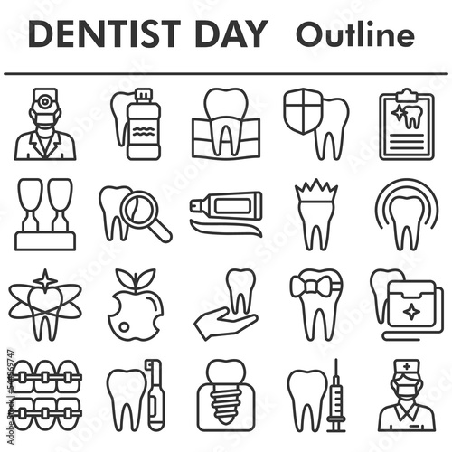 Set, Dentist Day icons set - icon, illustration on white background, outline style