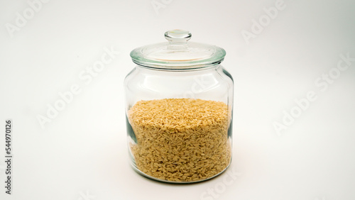 Brown rice - low carbohydrate on an isolated white background