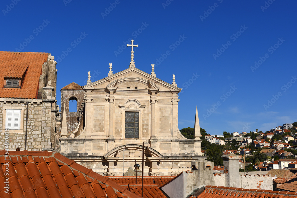 Front fracade of St. Ignatius church in the old town of Dubrovnik, Croatia