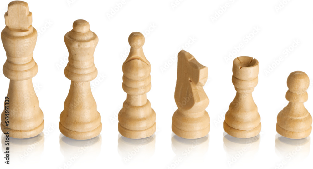 Wooden chess pieces on white background Wooden chess pieces on white background