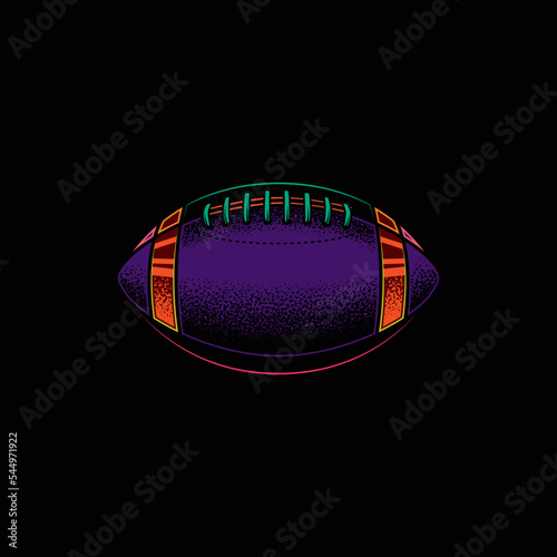 Original neon vector illustration. American football ball in retro style.