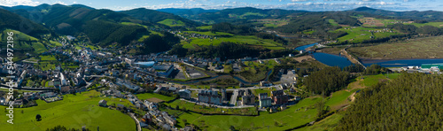 Aerial view of Vegadeo small rural town in Asturias, Spain