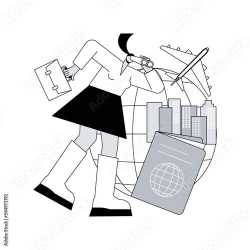 Emigration abstract concept vector illustration. Leaving a resident country, movement of people, emigrate from homeland, departure, foreign residence, man with suitcases abstract metaphor.
