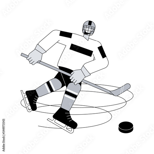 Ice Hockey abstract concept vector illustration. Ice sports equipment, professional hockey club, world championship, team training, watch tournament live, protective uniform abstract metaphor.
