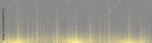Garland lights gold glitter hanging vertical lines holiday background. Golden rain and dust falls down. Shiny sparkle motion line speed. Yellow garlands glitter with light effect. Vector illustration