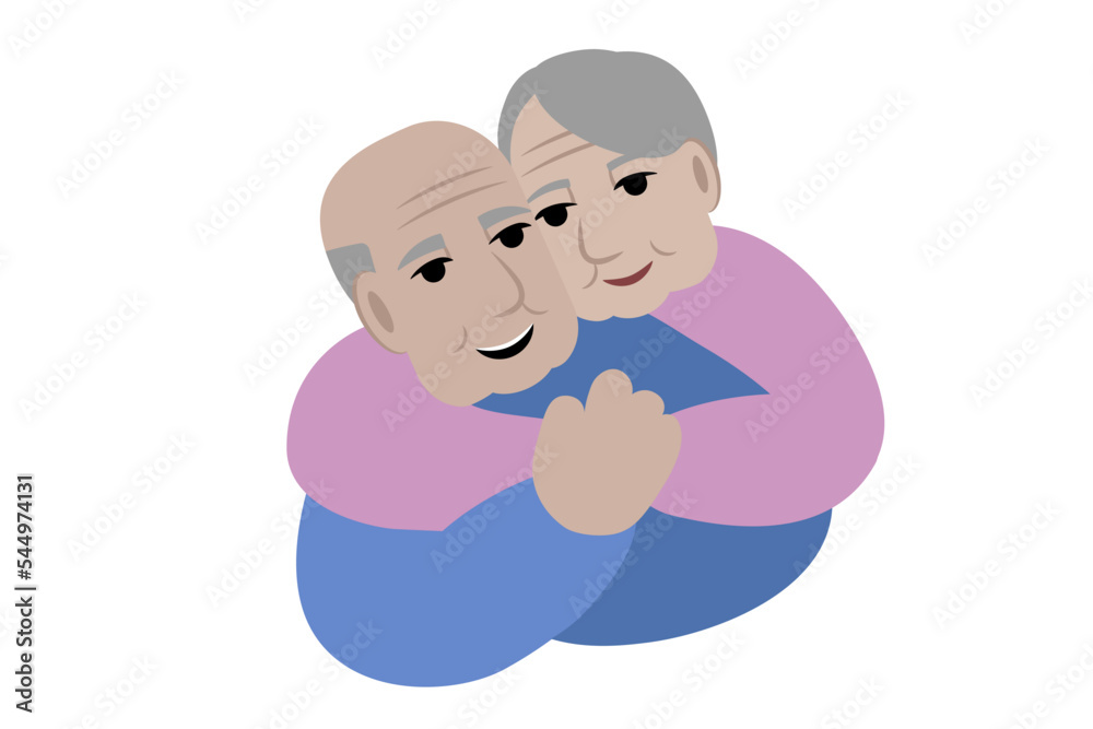 Happy hugging old adult senior couple . Vector illustration. Happy hugging old adult senior couple . Vector illustration.