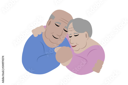 Happy hugging holding hands old adult senior couple . Vector illustration.
