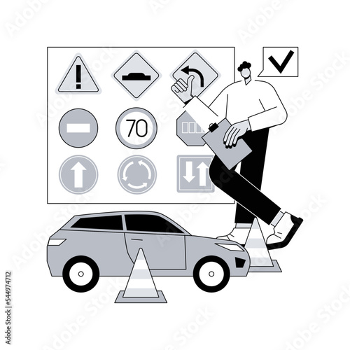 Driving lessons abstract concept vector illustration. Driving school, beginner class, refresher lesson, intensive course, exam preparation, advanced level, certified instructor abstract metaphor.