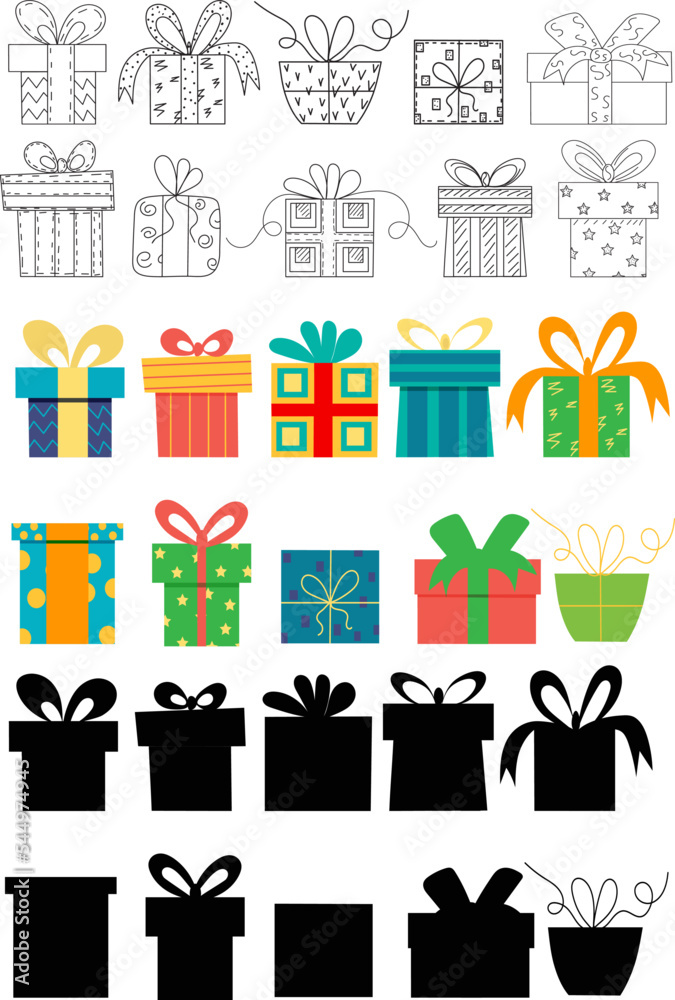 gifts set in flat style, design