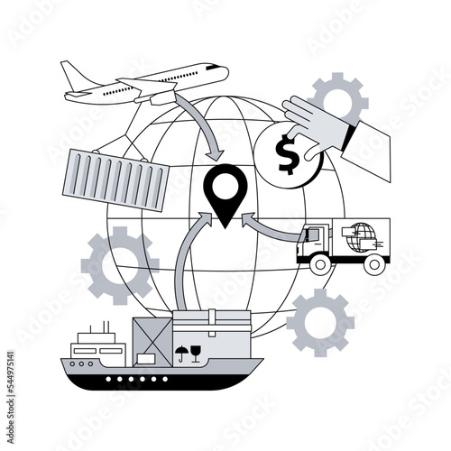 Import of goods and services abstract concept vector illustration. International sales process, material resources, domestic investment, shipping, trade balance, income abstract metaphor.