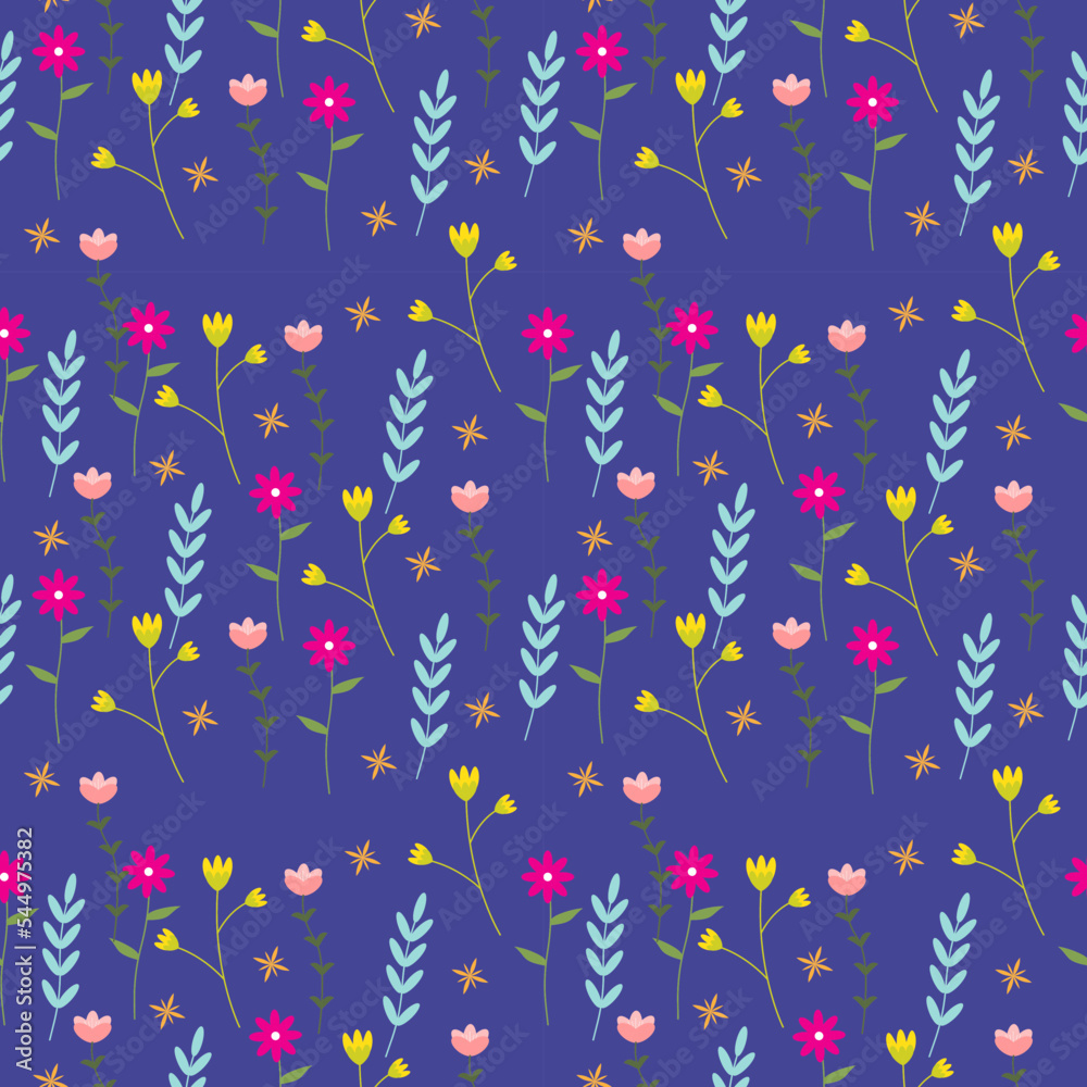 Naklejka premium seamless pattern with flowers and leaves. colorful seamless pattern background. seamless pattern illustration.
