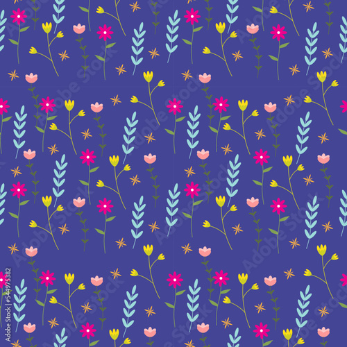 seamless pattern with flowers and leaves. colorful seamless pattern background. seamless pattern illustration.