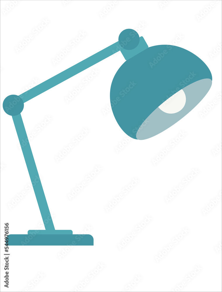 Table lamp with light bulb icon, flat design. Colorful desk lamp isolated on white background.  Vector illustration