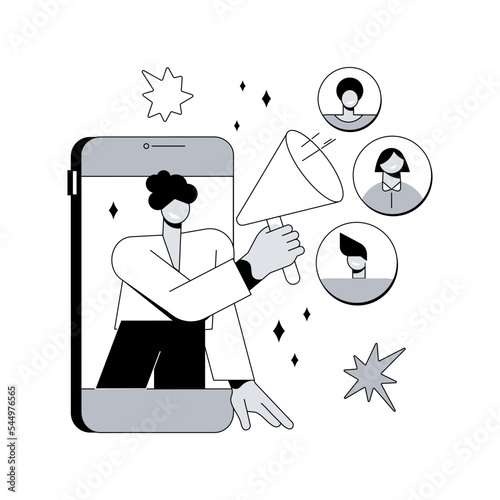 Referral program abstract concept vector illustration. Referral marketing method, friend recommendation, acquire new customer, product promotion, social media influencer, loyalty abstract metaphor.