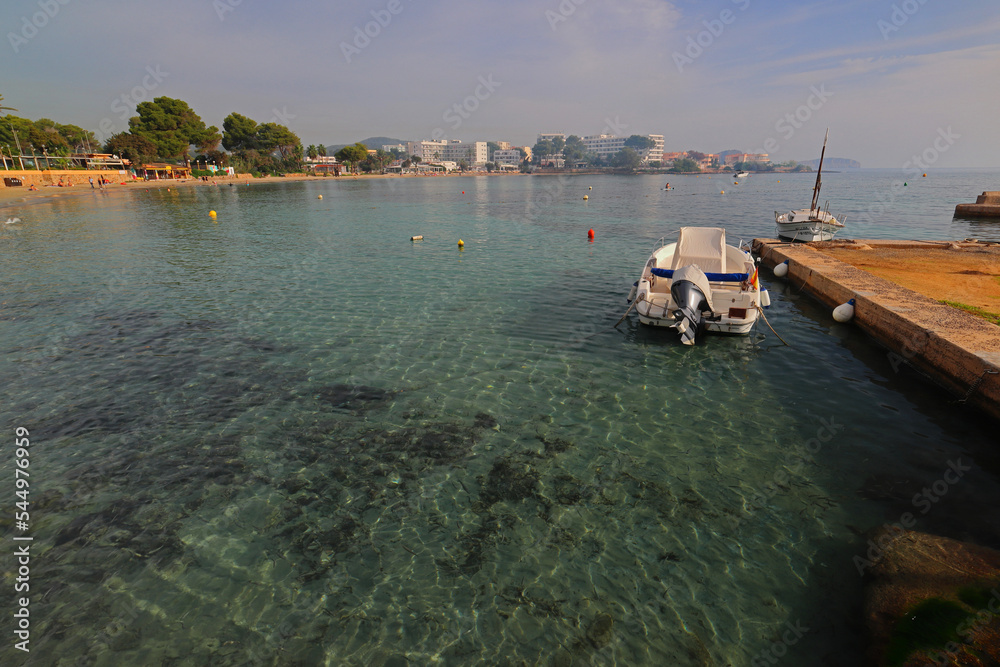 Obraz premium Small Boat in the Harbour at Es Canar, Ibiza, Balearic Islands, Spain.