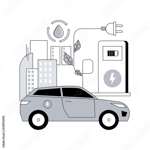 Electric vehicle use abstract concept vector illustration. Zero emission vehicle, urban electromobile service, modern electric car, industrial use, eco-friendly transportation abstract metaphor.
