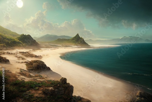 Fantasy coastal beach illustration.