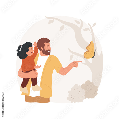 Switch attention isolated cartoon vector illustration. Kid crying and screaming, parent pointing on something with forefinger to switch attention, raising children, upbringing vector cartoon.