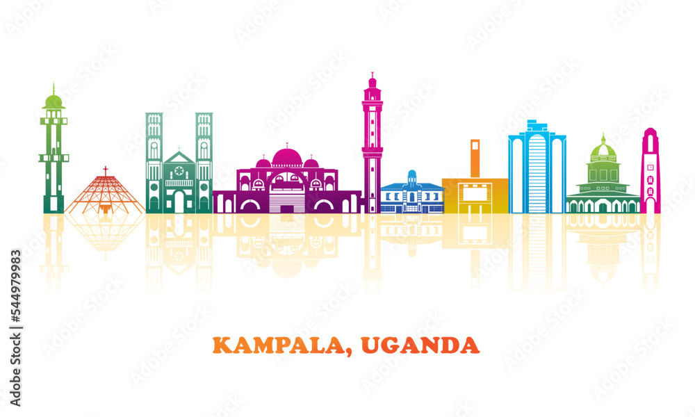Colourfull Skyline panorama of city of Kampala, Uganda - vector illustration