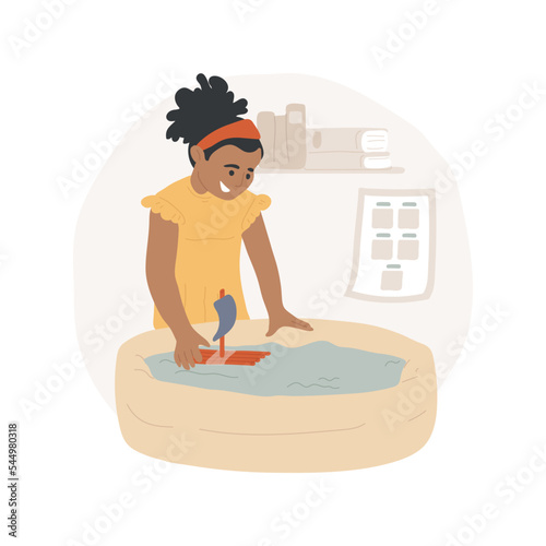 Build a boat isolated cartoon vector illustration. STEM project, elementary school crafts, learn water property, make floating boat using plastic straw, build simple machine vector cartoon.