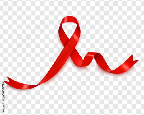 Red ribbon awareness. Blood Cancer, Aplastic Anemia, ALS, Lymphoma, Aids. Isolated on white background. Vector illustration.