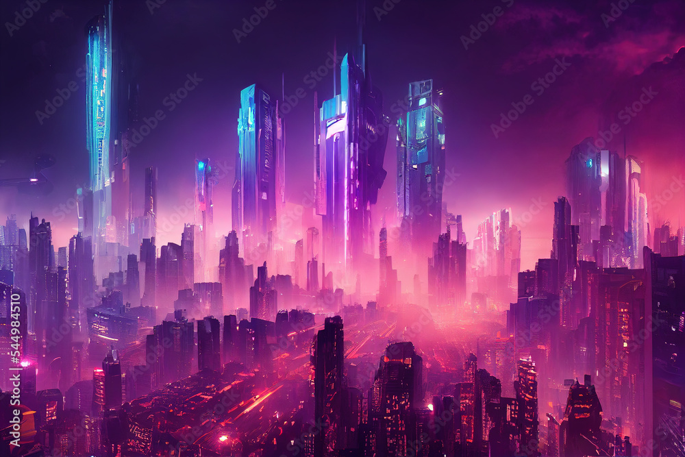 Cyberpunk City With Skyscrapers Futuristic Cyberpunk Cityscape In The 