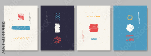 Vector illustration. Abstract contemporary aesthetic backgrounds. Design for poster, cover, layout, magazine. Room wall decor. Color marker stroke. Hand drawn lines. Nordic retro style. Grunge overlay